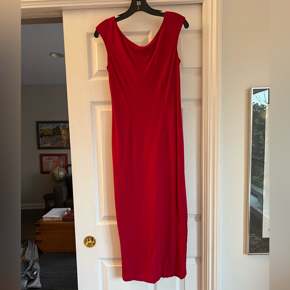 Barely worn red slinky stretchy mid length dress